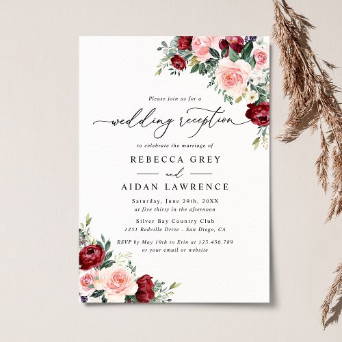 Rustic Watercolor Floral Wedding Reception Invitation