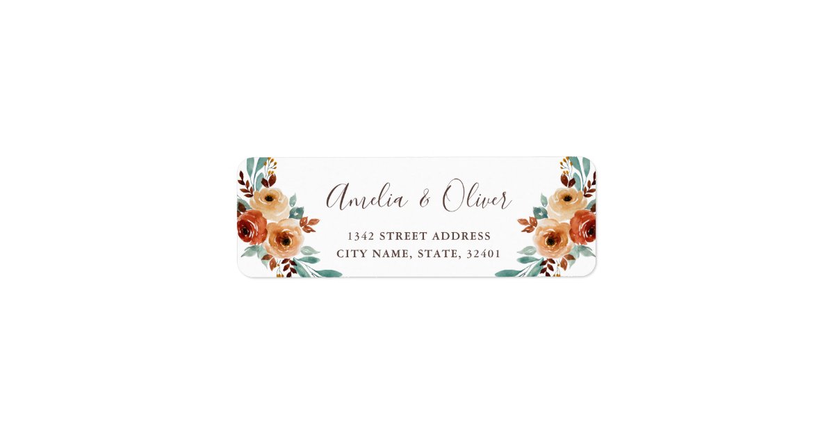 Rustic Watercolor Floral Wedding Return Address Label | Zazzle