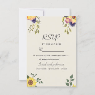 Rustic Watercolor Floral Wedding RSVP Card