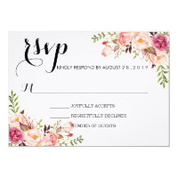 Rustic Watercolor Floral Wedding RSVP/no meal Card