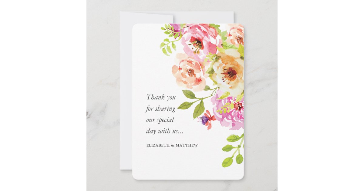 Rustic Watercolor Floral Wedding Thank You Card | Zazzle