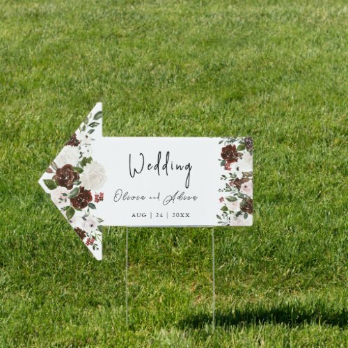 Rustic Watercolor Floral Wedding This Way Sign