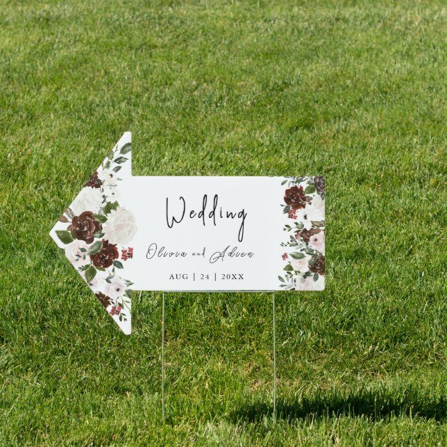 Rustic Watercolor Floral Wedding This Way Sign (Insitu)
