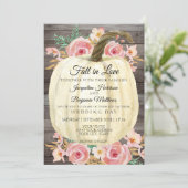 Rustic Watercolor Floral White Pumpkin Rose Wood Invitation (Standing Front)