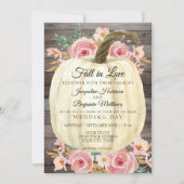 Rustic Watercolor Floral White Pumpkin Rose Wood Invitation (Front)