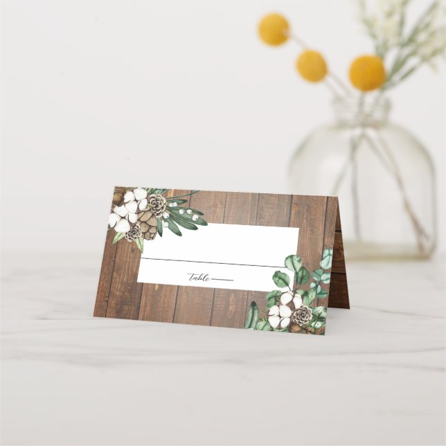 Rustic Watercolor Floral Winter Wedding  Place Card (Front)