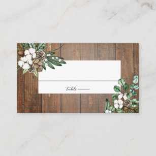 Rustic Watercolor Floral Winter Wedding Place Card