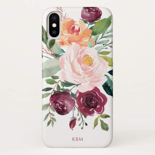 Rustic Watercolor Floral with Monogram iPhone X Case