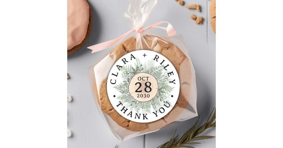 Rustic Watercolor Floral Wood Wedding Thank You Classic Round Sticker ...
