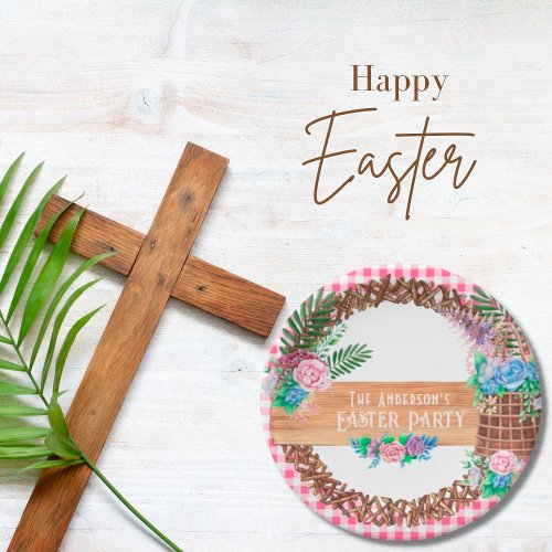 Rustic Watercolor Floral Wreath Happy Easter Paper Plates