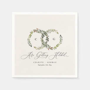 Rustic watercolor floral wreath monogram wedding napkins