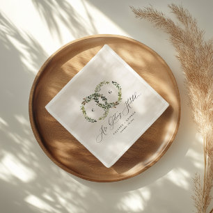 Rustic watercolor floral wreath monogram wedding napkins