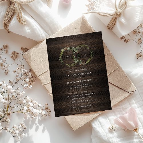 Rustic watercolor floral wreath wedding invite