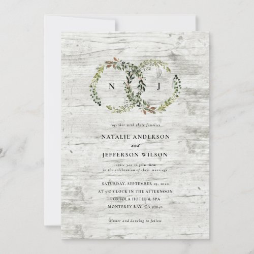 Rustic watercolor floral wreath wedding invite