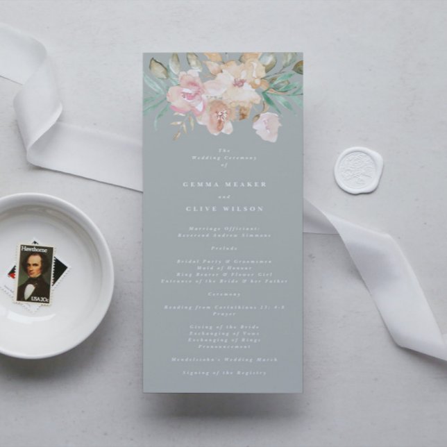 Rustic Watercolor Florals on Sage Green Wedding Program (Creator Uploaded)