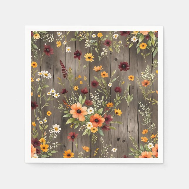 Rustic Watercolor Florals with Wildflowers  Napkins (Front)