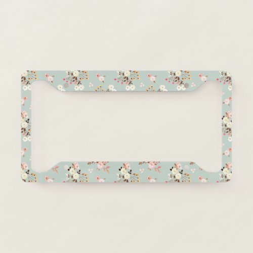Rustic Watercolor Flower Bouquet Pattern in Sage   License Plate Frame
