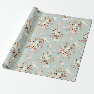 Rustic Watercolor Flower Bouquet Pattern in Sage  Wrapping Paper