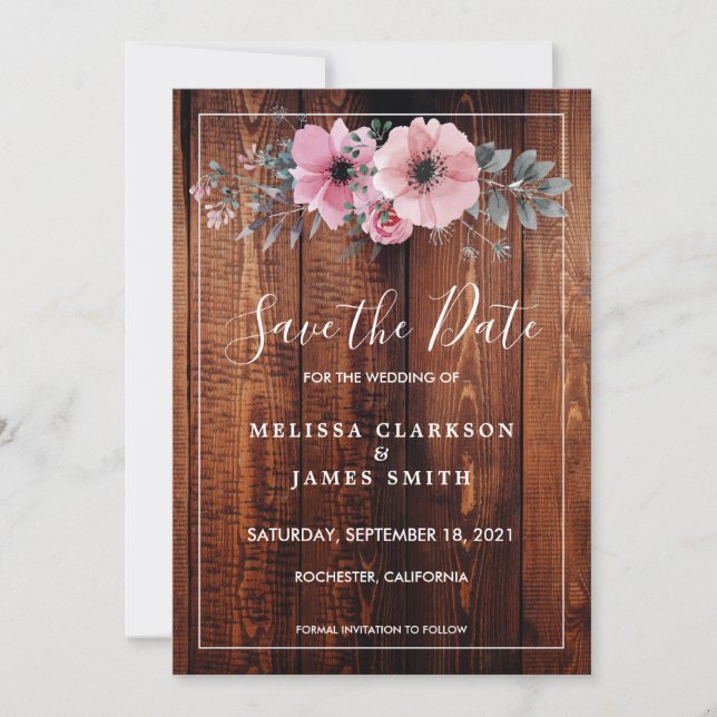 Rustic watercolor flowers barn wood Save the Date  Invitation (Front)
