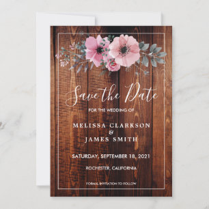 Rustic watercolor flowers barn wood Save the Date  Invitation