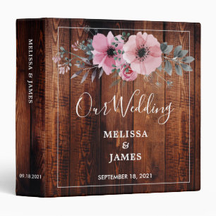 Rustic watercolor flowers barn wood Wedding 3 Ring Binder