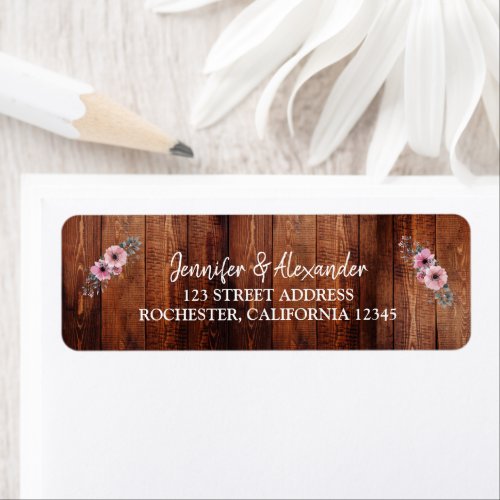 Rustic watercolor flowers barn wood wedding label