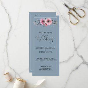 Rustic watercolor flowers dusty blue wedding program