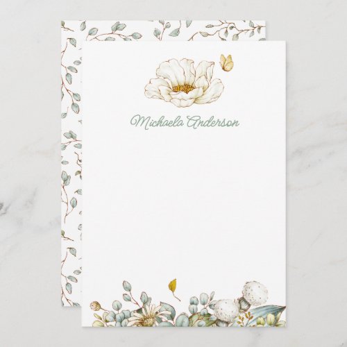 Rustic Watercolor Flowers  Foliage Personalized Note Card