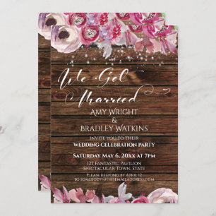 Rustic Watercolor Flowers & Lights We Got Married Invitation