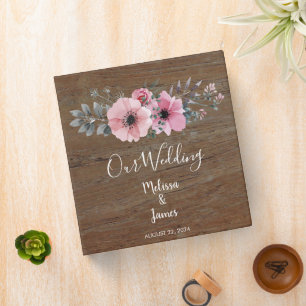 Rustic watercolor flowers on barn wood Wedding 3 Ring Binder