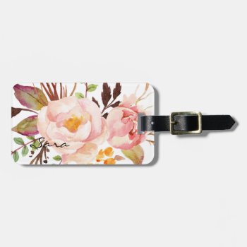 Rustic Watercolor Flowers Personalized Luggage Tag by Precious_Presents at Zazzle