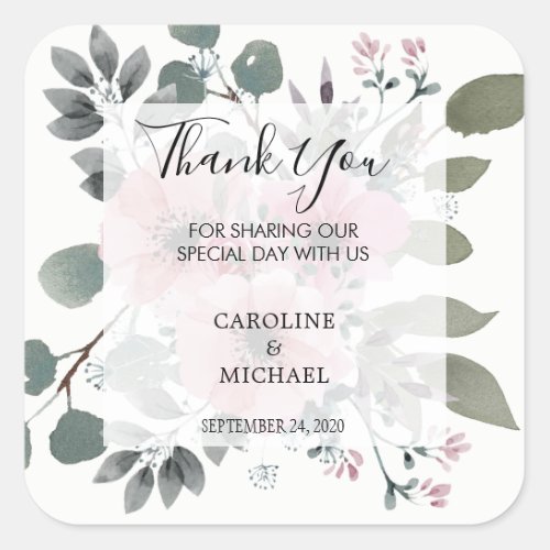 Rustic watercolor flowers Thank You wedding Square Sticker