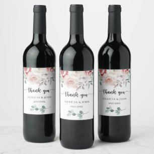 Rustic Watercolor Flowers Wedding Thank You Wine Label
