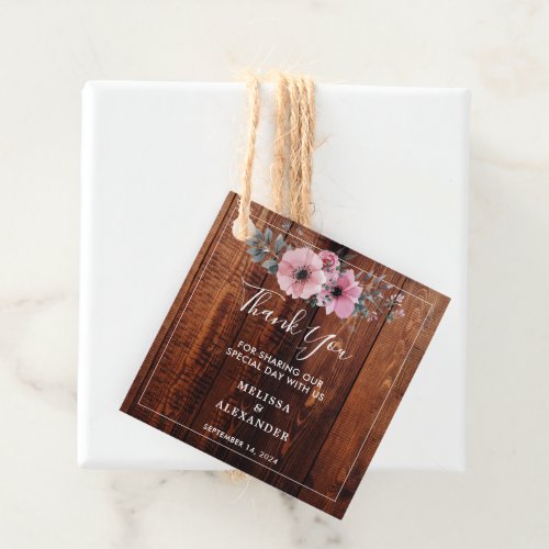 Rustic watercolor flowers wood Wedding Thank You Favor Tags