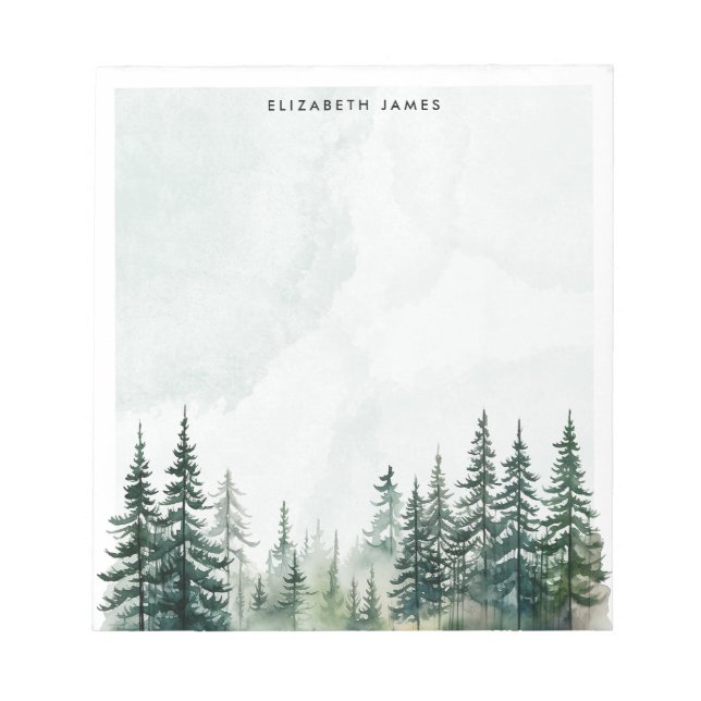 Rustic Watercolor Foggy Pie Forest Personalized  Notepad (Front)
