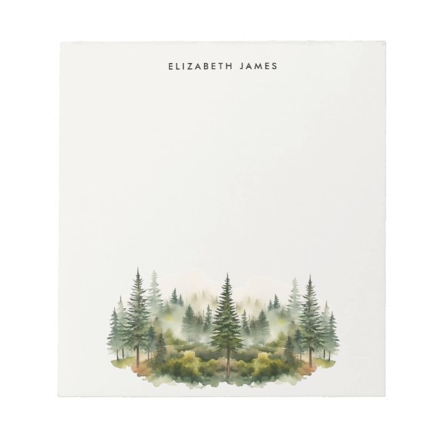 Rustic Watercolor Foggy Pie Forest Personalized  Notepad (Front)