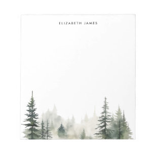Rustic Watercolor Foggy Pie Forest Personalized Notepad