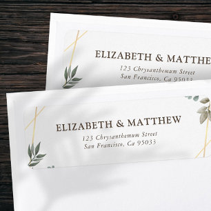 Rustic Watercolor Foliage Geometric Wedding Return Label
