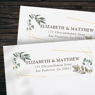 Rustic Watercolor Foliage Geometric Wedding Return Label