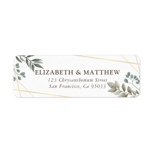 Rustic Watercolor Foliage Geometric Wedding Return Label