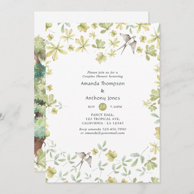 Rustic Watercolor Forest Couples Shower Invitation (Front/Back)