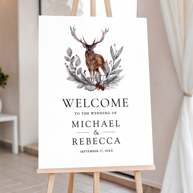Rustic Watercolor Forest Deer Wedding Welcome Sign (Creator Uploaded)
