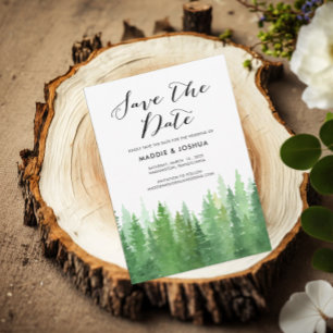 Rustic Watercolor Forest Evergreen QR code  Save The Date