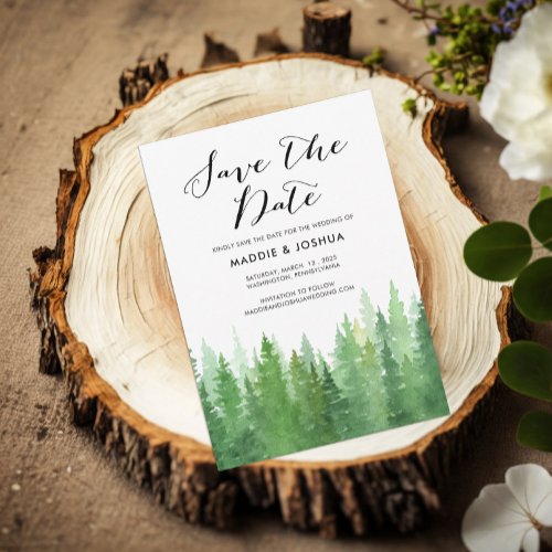 Rustic Watercolor Forest Evergreen QR code  Save The Date