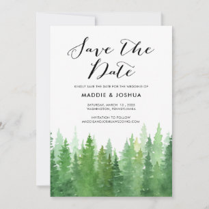 Rustic Watercolor Forest Evergreen Save the Date