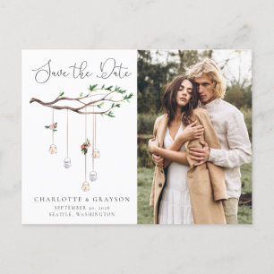 Rustic Watercolor Forest Lights Save the Date Announcement Postcard