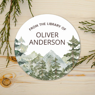 Rustic Watercolor Forest & Mountain Bookplate