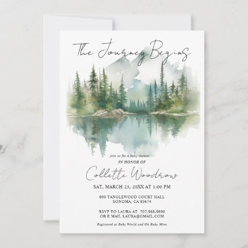 Rustic Watercolor Forest Mountain Journey Begins  Invitation