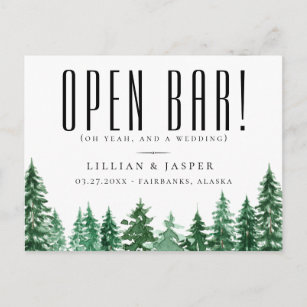 Rustic Watercolor Forest Open Bar Save the Date Announcement Postcard