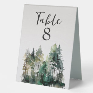 Rustic Watercolor Forest Table Number Table Tent
